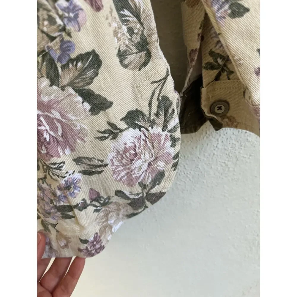 Anthropologie English Roses Woman  Floral Studded Denim Jacket, Size Med…